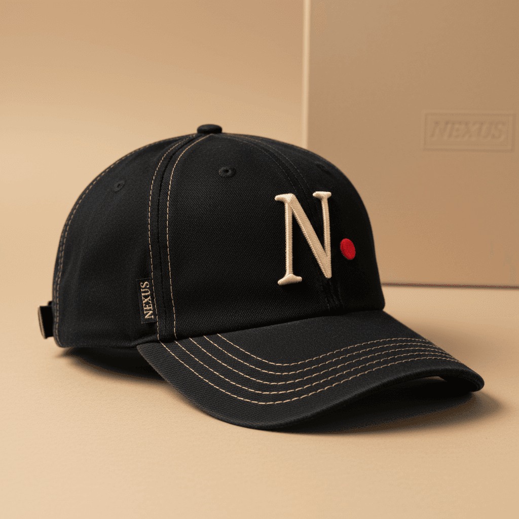 Gorra estructurada con monograma bordado y etiqueta lateral tejida